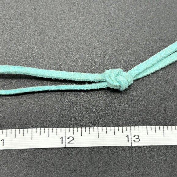 Millefiori Glass Pendant on Teal Cord Necklace 26" Long 1.5" Across White Green - Picture 5 of 5